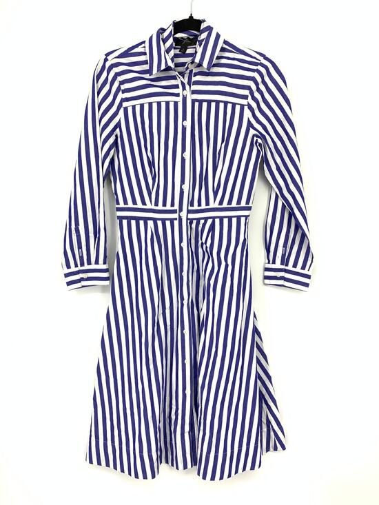 J.Crew Dresses & Skirts - J. Crew Tie Waist Shirt Dress Womens Size 4 Blue White Striped Long Sleeve